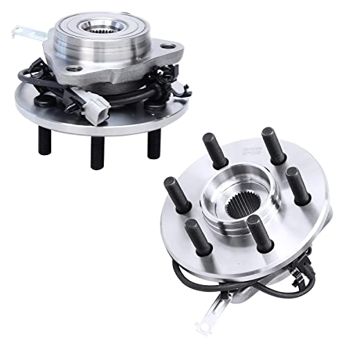 Image of Detroit Axle - 4WD Front Wheel Bearing Hubs Brake Kit for 2000 2001 2002 | Dodge Dakota Durango [4-Wheel ABS] Drilled & Slotted Brake Rotors Ceramic Brake Pads Wheel Bearing Hubs Assembly Replacement