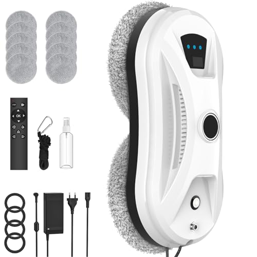 Robot Nettoyeur Vitres, 5600Pa Robot Laveur de Vitre Automatique avec Double Pulvérisation d'eau, 3...