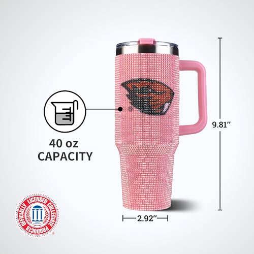 Image of The Memory Company NCAA Pink Bling 40oz Stainless Steel Water Tumbler, Double Wall Vacuum Insulated Game Day Bottle, Rhinestone Design with Handle Lid and Straw
