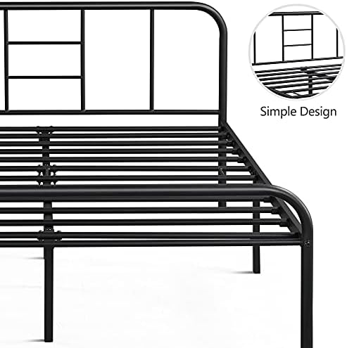 Yaheetech Black Metal Double Bed 4ft6 Iron Bed Frame with Curved Headboard, Under Bed Storage Space, for Adults/Teenagers, Suit for 135x190cm Mattress, Easy Assembly