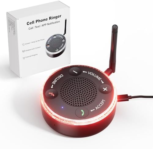 VigorKeeper Cell Phone Ringer Amplifier & Flasher - 116dB Ultra Loud & Bright Red-Blue Flash, One-Touch Answer/Decline, Bluetooth 5.3 for Hard of Hearing/Seniors/Deep Sleepers/Noisy Spaces/Home