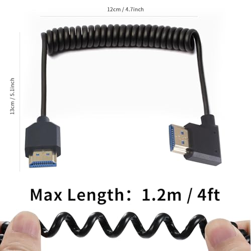 Danfetsoy 8K Angle droit HDMI Câble enrouleur 1Ft-4Ft, HDMI Câble en bobine mâle à mâle 48Gbps Support 8K@60Hz adapté aux ordinateurs, moniteurs, projecteurs (angle droit)
