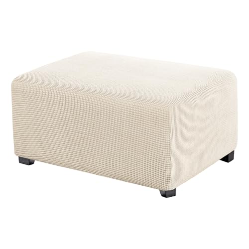 BXFUL Funda Otomana Funda de Reposapiés de Sofá, Jacquard Funda de Puf Elástica Cubierta Protectora para Taburete Rectángulo con Parte Inferior Elástica (Medio,Beige)