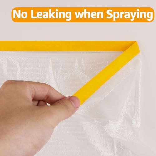 Image of 4 Rolls 8.8 x 65 Feet Painters Plastic Sheeting, Pre-Taped Masking Film, Clear Drop Cloth for Painting, Automotive Covering and Appliance Protection (Pack of 3)