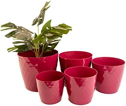 Home Garden Ornaments Black Plant Pots Indoor Set of 5 Sizes 12/14/16/18/20cm  Round Plant Pot with Glossy Crystal Surface  Decorative Flower Pot  Flower Pots Outside (Black Crystal)