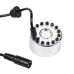 verstuiver, mini-nevelgenerator van aluminium, luchtbevochtiger voor rookmachines, 24 V, 12 leds, voor waterfonteinen, steenvijver en landschap in de pot (adapter is niet inbegrepen).