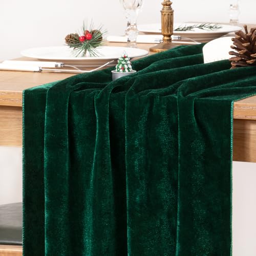 Velvet Table Runner 10ft Luxury Soft Velvet Fabric, 2Pack, Emerald Green