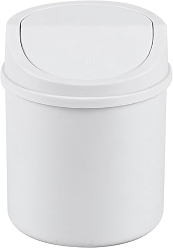 Cubo de basura pequeño de escritorio de 0.5 galones, mini bote de basura con tapa giratoria, color blanco Blanco,Gris