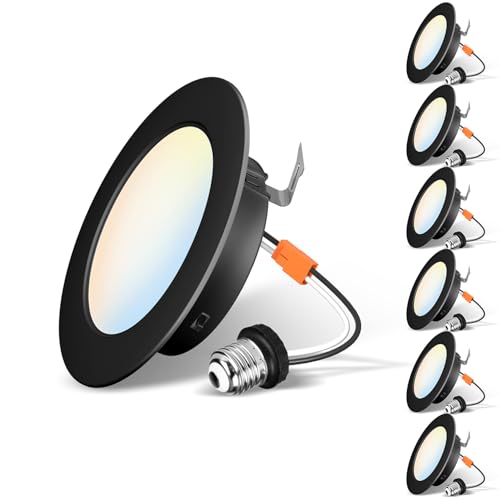 LVWIT Black Recessed Light 4 Inch LED Can Lights Color Selectable 2700/3000/4000/5000/6000K 5CCT 6W=85W 700LM Dimmable Retrofit LED Recessed Lighting 6 Pack ETL & FCC& IC