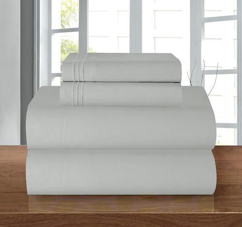Elegant Comfort Luxury 1500 Premium Hotel Quality Microfiber 4-Piece Sheet Set - Wrinkle Resistant, All Around Elastic Fitted Sheet, Deep Pocket up to 16", RV Short Queen, Silver