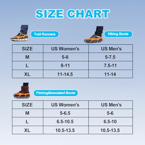 Crampons for Shoes - 12 Stainless Steel Spike Ice Cleats - Traction Snow Grips for Hiking, Mountaineering, and Climbing for Men and Women - Ideal for Snowy Terrain and Ice Conditions(L)