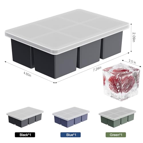 Large Ice Cube Tray for Whiskey: 2inch Big Silicone Ice Trays for Whisky - 3Pack Old Fashioned Ice Cube Trays for Cocktail - Huge Square Cubed Bourbon Ice Cube Maker