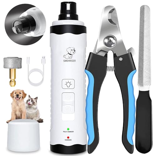 Bemuiz Dog Nail Grinder & Dog Nail Clippers with Safety Guard, 2-Speed Super Quiet, Nail Grinder with 3 Grinding Ports & LED Light - Painless Paw Grooming for Small to Large Dogs, Cats, Puppies