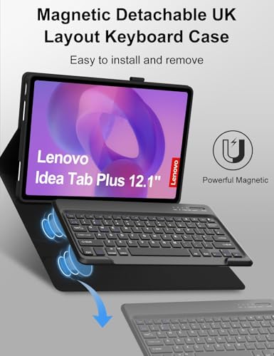 Image of Keyboard Case for 2025 Lenovo Idea Tab Plus 12.1 Inch /Tab K12, Magnetic Detachable Wireless Keyboard & Premium PU Case with Pencil Holder for 12.1 inch Lenovo Idea Tab Plus /Tab K12 (TB361FU /TB361ZU)