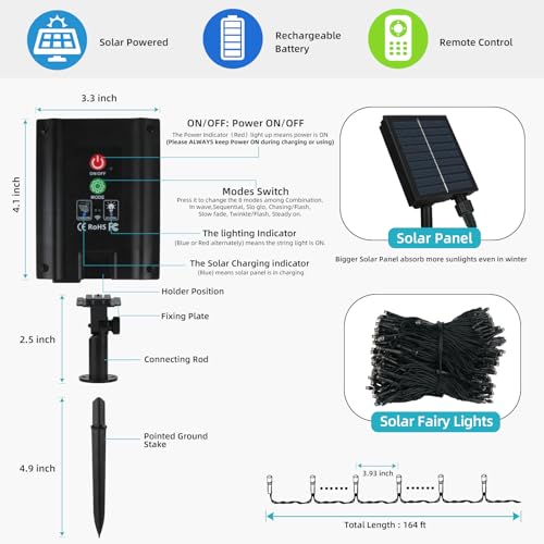 Tcamp QL300AE 164Ft 500 Led Solar Christmas Lights Outdoor Waterproof thumb #5