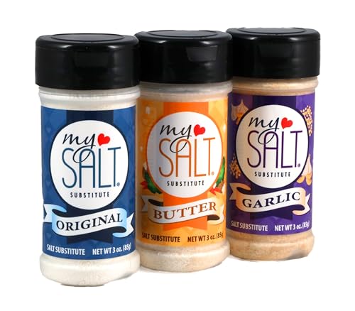 Image of 3 PACK - MySALT Sodium-Free Salt Substitute Variety Pack - 3 Shaker Bundle: Original, Butter, Garlic - 0mg Sodium - Clean Label - No Bitter Aftertaste - Cooking & Table Use