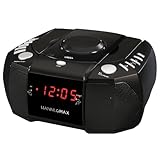 HANNLOMAX HX-334CD CD Player with PLL AM/FM Radio, Digital Clock with Dual Alarm, Red LED Display, Aux-in, AC Operation only. (Black)