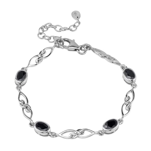 Image of Silvershake Birthstone Gemstones White Gold Plated or Yellow Gold Plated 925 Sterling Silver Scroll /Filigree Celtic Knot Weave 7.25 to 8.75 Inch with Adjustable Extension Bracelet Jewelry for Women