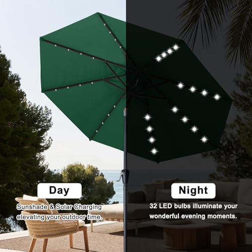 Image of ABCCANOPY Durable Solar Led Patio Umbrellas with 32LED Lights 9FT (Forest Green)