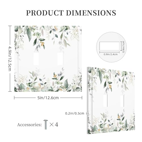 Decorative Switch Plate Covers Rustic Ink Green Eucalyptus Leaves Sage leaf 2 Gang Light Switch Cover Plate Unique Double Toggle Wall Plate Light Switch Covers for Bedroom Home Decor