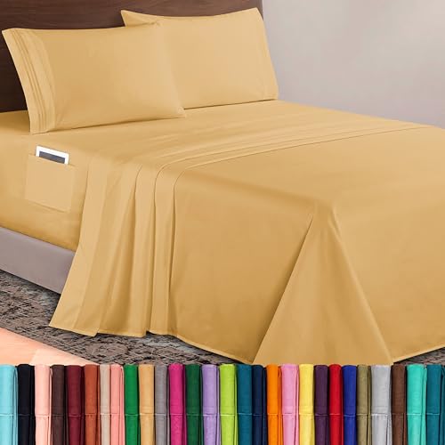 Image of Elegant Comfort Luxurious 1500 Premium Hotel Quality Microfiber 4-Piece Sheet Set, 18-24 Inches Deep - Extra Deep Pocket Sheets - Ultra Soft 4PC Deep Pocket Sheets, Full, Camel-Gold