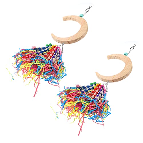 GALPADA 2Pcs Moon Shaped Parrot Swing Bird Stand for Cage Fun Exercise Accessory for Parakeets Cockatiels Budgies and Conures Chewing