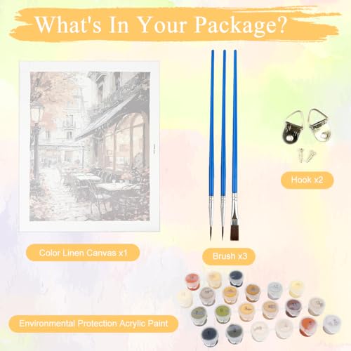 Image of HASTHIP Paint by Numbers Kit for Adults- Street Cafe Adult Paint by Number Kits on Canvas for Beginners, DIY Acrylic Oil Number Painting Kits for Home Wall Decor Gift 16 inchx 20 inch (Without Frame)