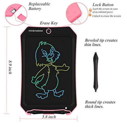 mom&myaboys Colorful LCD Writing Tablet for Kids Toys for 3-12 Years Old Girls,8.5 in Drawing Tablet Writing Board with Lock Erase Button,Gifts for School or Office(Pink-Cc) - Thumbnail 4