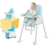 Trona para Bebes, LADUO Trona Portatil y Convertible con 4 Ruedas, Bandeja Ajustable, Cojín Comfort para Bebé