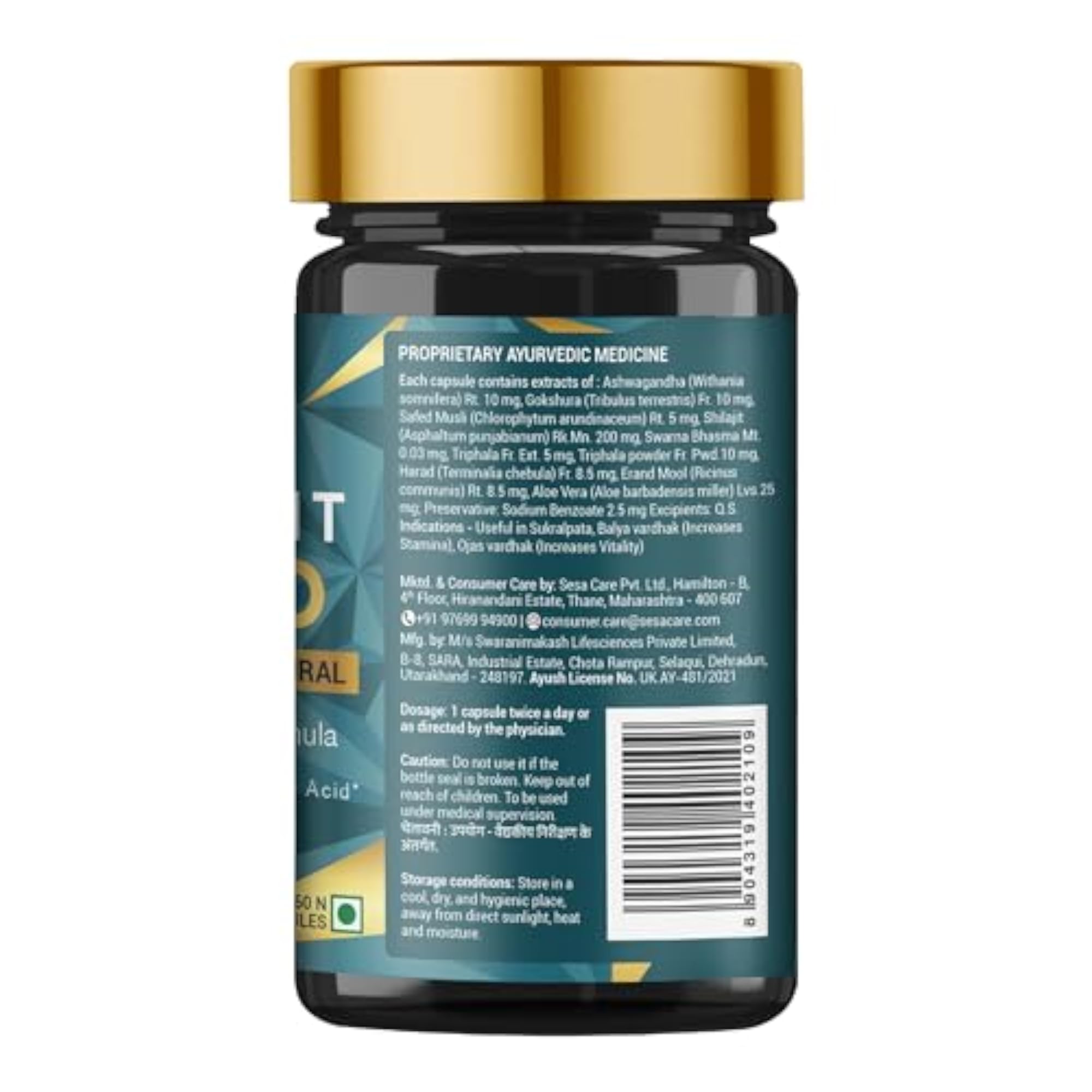 SESA Shilajit Capsules, 60%+ Fulvic Acid, 60 Count
