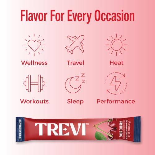 Image of TREVI Electrolytes Powder Packets, Sugar Free Hydration Sour Cherry 20 Pack | Essential Daily Drink Mix, 0 Sugar, Magnesium, Potassium, Vitamin C, Calcium, B6 & B12 Vitamins