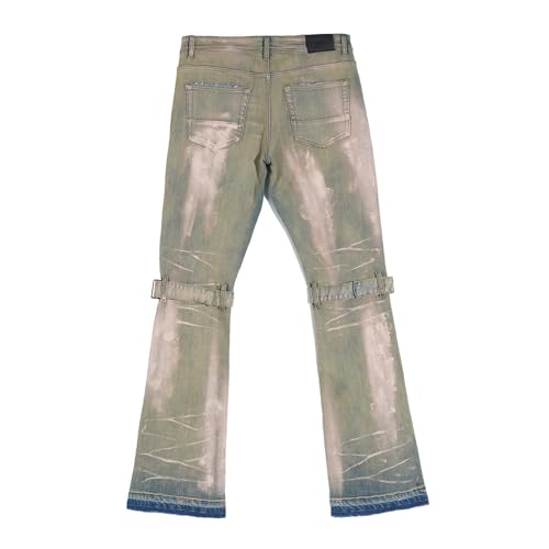 Men's Slim-fit Mid-Rise Denim Jeans Distressed Tie-dye Stacked Pants Retro Hip-hop Men's Jeans2