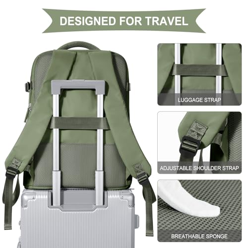 Image of coowoz Large Travel Backpack For Women Men,Carry On Backpack Flight Approved,Hiking Backpacks Waterproof Outdoor Rucksack Casual Daypack Travel Bag Essentials Personal Item Backpack(Gray Green)