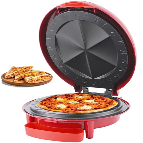 Image of Vivicreate Electric Quesadilla Maker 10 Inch, 6-Wedge Quesadilla Press with Extra Stuffing Latch, Nonstick Plates, Easy Slice Tortilla Maker with Indicator Lights, Snack Maker Red