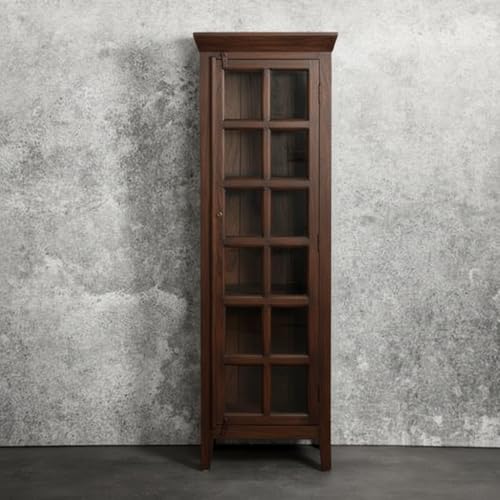 Image of APRODZ Mango Wood Crockery Cabinet with Glass Door | Wooden Kitchen Storage Cabinet for Dining Room Living Room & Bedroom | Tall Storage Cabinet with Shelves | Display Cabinet for Home, Brown Finish