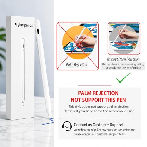 Image of Stylus Pen for Touch Screens, Capacitive Pencil for iPad, Android Tablets & Smartphones, High Precision Smooth Writing Drawing Pen for, Tablet (1Pc,White (Palm Rejection Not Supported)
