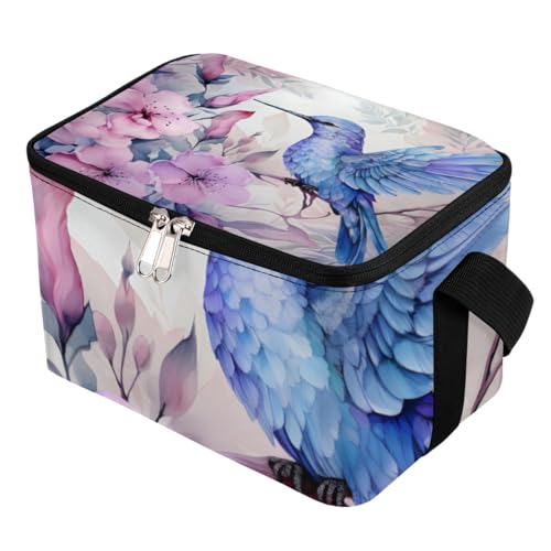 GzLeyigou Lunch Bags for Women Men 9 Cans,Blue Humming Bird Hot & Cold Food Delivery Bag Insulated Grocery Bag Insulated Lunch Box Hummingbirds Cooler Bag for Office Work Picnic Beach