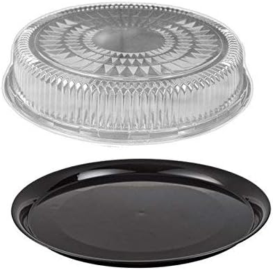 Durable Packaging 12" Black Round Flat Disposable Catering Party Tray Food Platter +Clear Dome Lid (pack of 50)