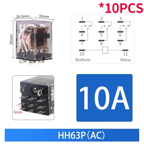 Relais intermédiaire électromagnétique triphasé HH63P AC 12V avec base - 2