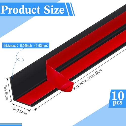 Image of Sasylvia 10 Pcs Wall Corner Protector Guards with Self Adhesive, 1 x 48 Inches, Black Vinyl Corner Trim Molding Plastic for Wall Furniture Door Cabinet Table Edge, Avoid Scratching, Easy Install
