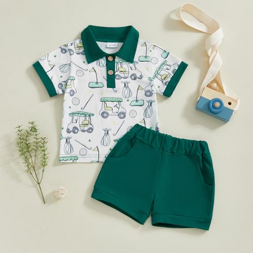 Honganda Toddler Baby Boy Golf Outfit Golf Cart Polo T-Shirt Tops with Shorts 2Pcs Summer Golf Clothes Set2