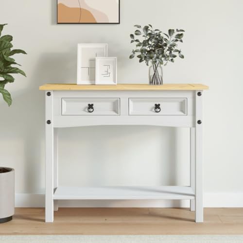 Mokuyary Table Console Gamme Corona Pin Mexicain Blanc 90x34,5x73 cm Console pour Couloir, Table d’entrée Bout de Canapé Étroit pour Entrée, Salon