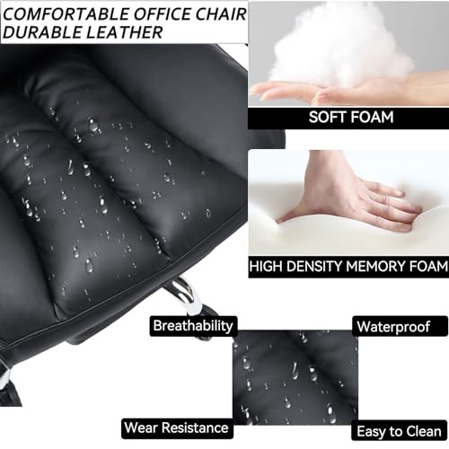 Image of Efomao Big & Tall Office Chair with Footrest, High-Back Leather Executive Desk Chair with Lumbar Support and Padded Armrests, Black