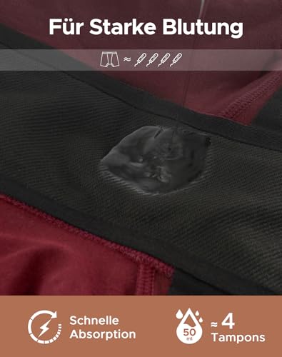 INNERSY Menstruationsunterwäsche Starke Blutung Perioden Boxershorts Damen Hohe Taille Unterhosen (38, 1 Rot)