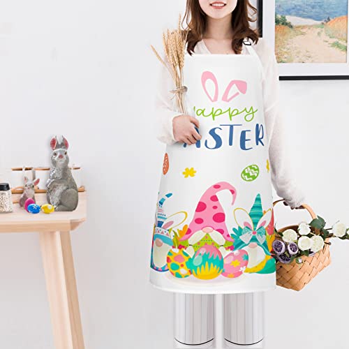 Happy Easter Apron For Women Men, Cute Gnome Apron With Adjustable Neck Strap For Adults, Waterproof Rabbit Ear Leaves Colorful Eggs Apron For Kitchen Cooking Baking Party, 27.6 X 31.5 Inches #TOP2