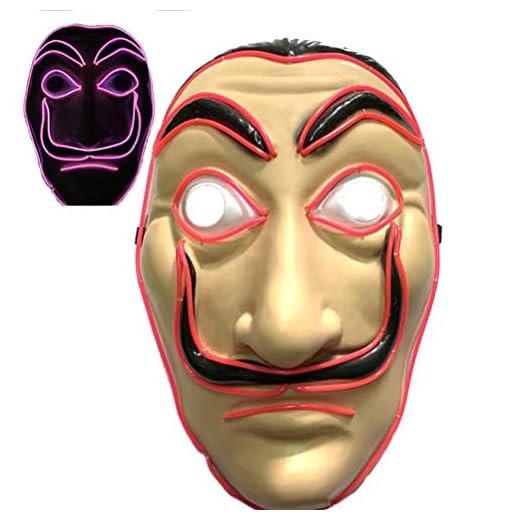 Máscara Dali Mask LED CASA de Papel Salvador Dali Plástica Mascarilla Realistic Cosplay Máscara de fiesta Halloween (Rojo)