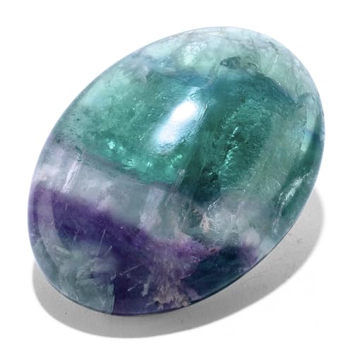 KALIFANO Fluorite Palm Stone with Healing & Calming Effects - AAA+ High Energy Fluorita Reiki Worry Crystal Used for Soothing Anxiety and Stability (Family Owned and Operated)