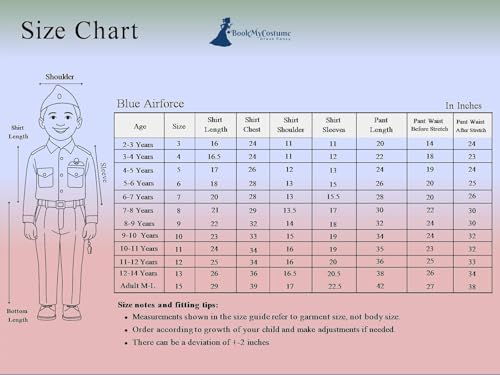 Image of BookMyCostume Indian Air Force Defence Pilot Uniform Kids Fancy Dress Costume - Blue 12-13 years