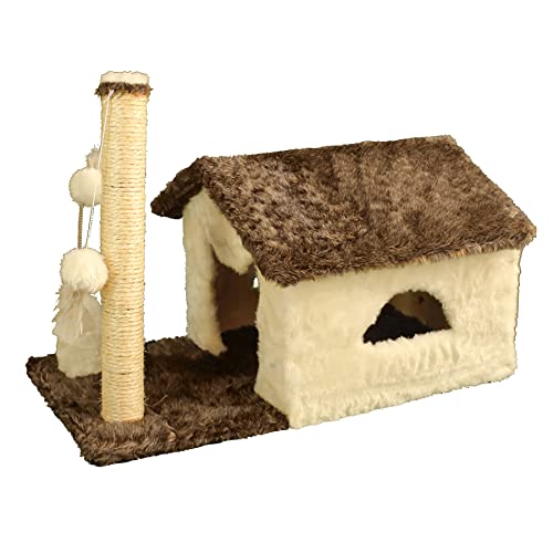 Arranhador Casa Gato Toca Cama Brinquedo Sisal Creme