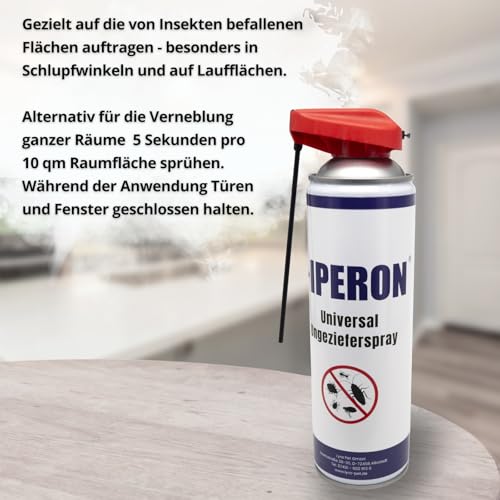 Iperon® 500 ml Universal Ungezieferspray | Sofortwirkung gegen Insekten | Mit Chrysanthemum cinerariaefolium Extrakt, Geraniol & Zitroneneukalyptusöl | Effektive Bekämpfung von Schädlingen